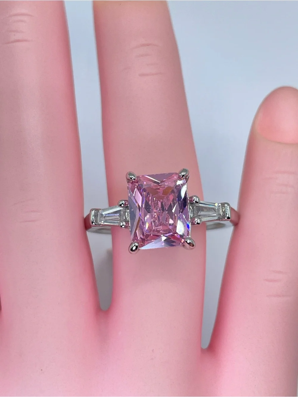 Swarovski Crystals Elements Pink Crystal Solitaire Glam Cocktail Ring Sz 10